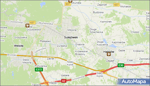 mapa Grabina gmina Halinów, Grabina gmina Halinów na mapie Targeo