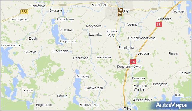 mapa Iwanówka gmina Giby, Iwanówka gmina Giby na mapie Targeo