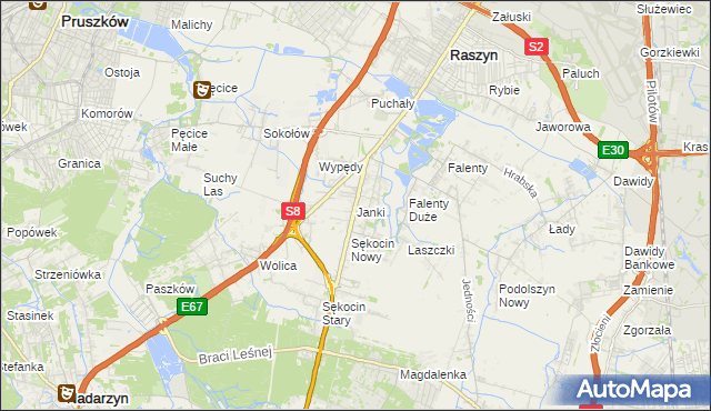 mapa Janki gmina Raszyn, Janki gmina Raszyn na mapie Targeo