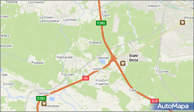 mapa Jasiniec gmina Białe Błota, Jasiniec gmina Białe Błota na mapie Targeo