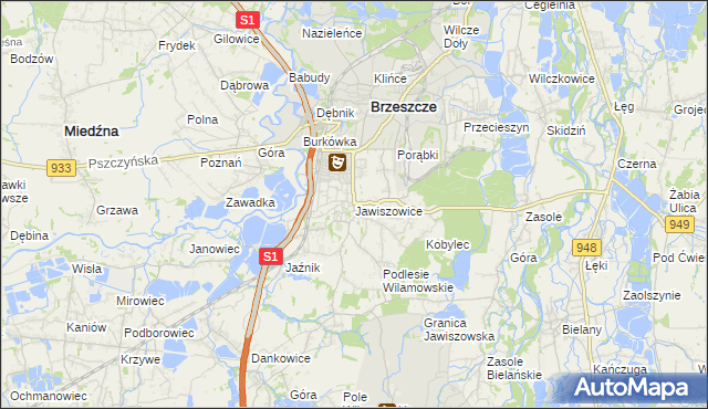 mapa Jawiszowice, Jawiszowice na mapie Targeo