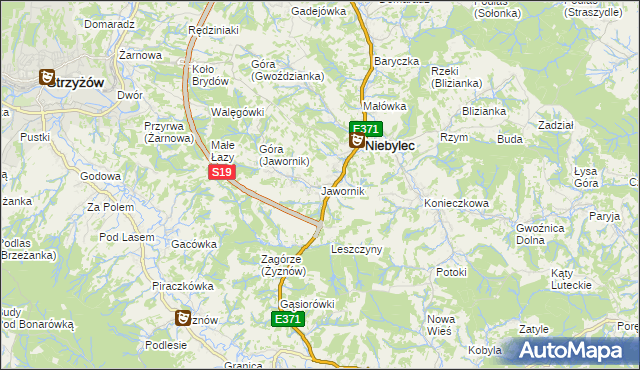 mapa Jawornik gmina Niebylec, Jawornik gmina Niebylec na mapie Targeo