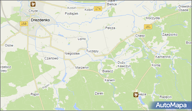 mapa Kawczyn gmina Drawsko, Kawczyn gmina Drawsko na mapie Targeo