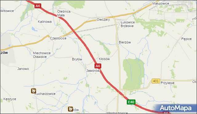 mapa Kłosów gmina Wiązów, Kłosów gmina Wiązów na mapie Targeo