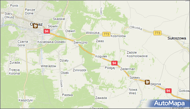 mapa Kogutek gmina Olkusz, Kogutek gmina Olkusz na mapie Targeo