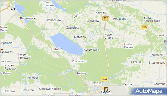 mapa Koszelówka gmina Łąck, Koszelówka gmina Łąck na mapie Targeo