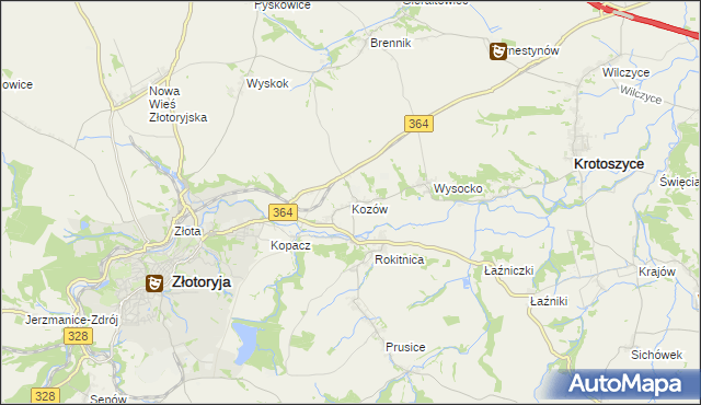 mapa Kozów gmina Złotoryja, Kozów gmina Złotoryja na mapie Targeo