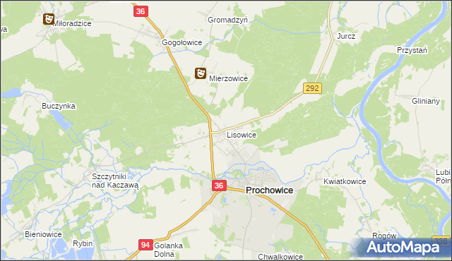 mapa Lisowice gmina Prochowice, Lisowice gmina Prochowice na mapie Targeo