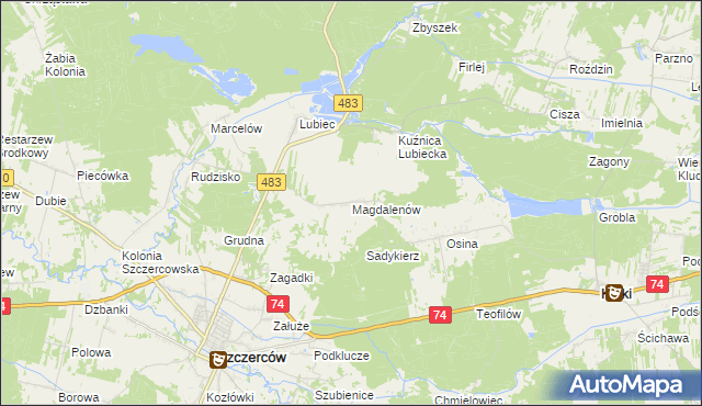 mapa Magdalenów gmina Szczerców, Magdalenów gmina Szczerców na mapie Targeo