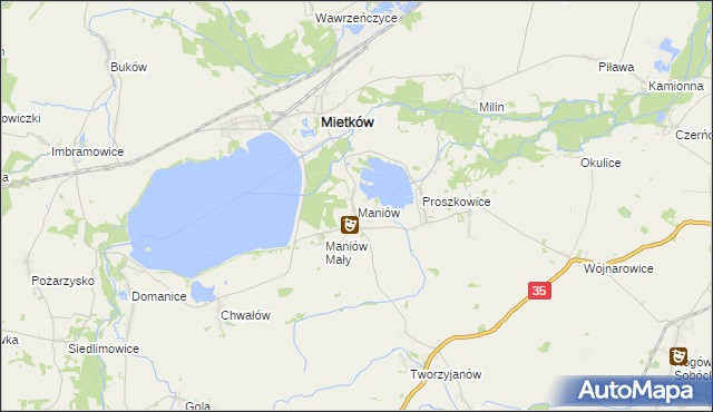 mapa Maniów gmina Mietków, Maniów gmina Mietków na mapie Targeo