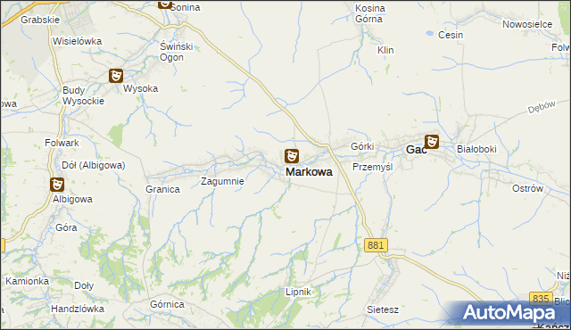 mapa Markowa, Markowa na mapie Targeo