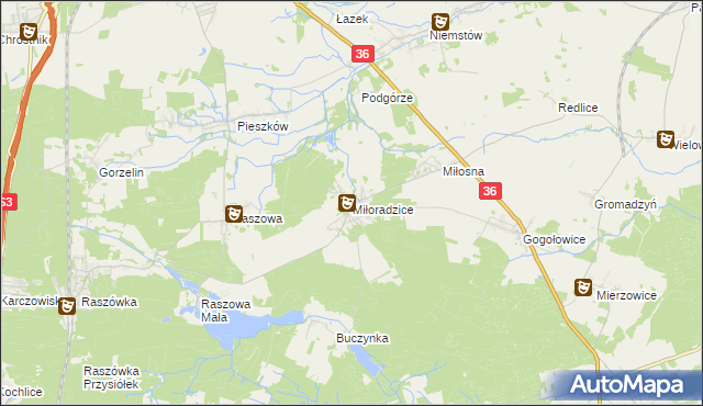 mapa Miłoradzice, Miłoradzice na mapie Targeo