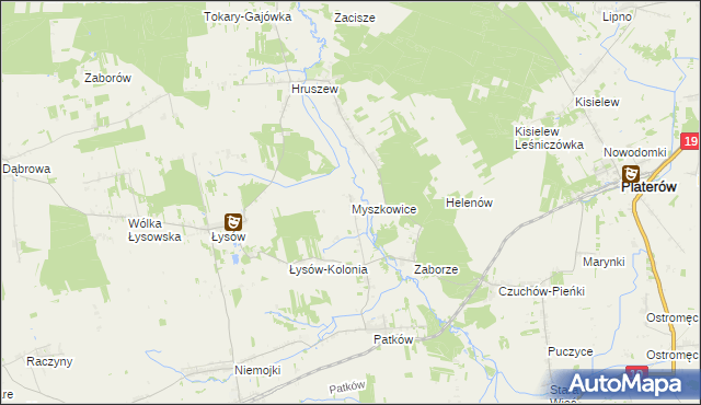 mapa Myszkowice gmina Platerów, Myszkowice gmina Platerów na mapie Targeo