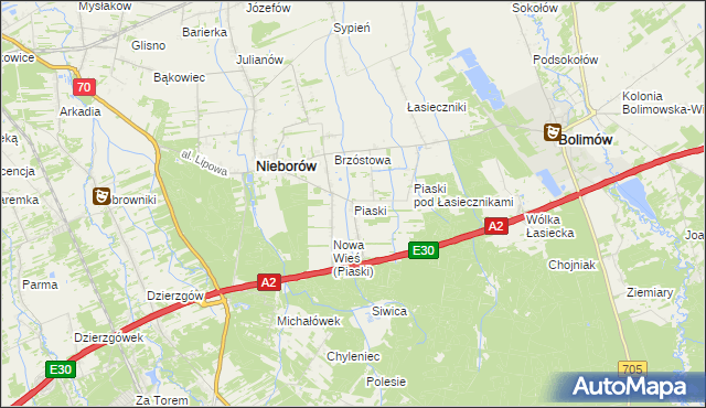 mapa Piaski gmina Nieborów, Piaski gmina Nieborów na mapie Targeo