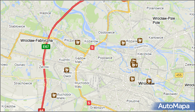 mapa Popowice gmina Wrocław, Popowice gmina Wrocław na mapie Targeo