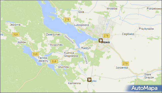 mapa Radzyń gmina Sława, Radzyń gmina Sława na mapie Targeo