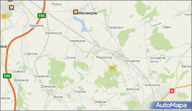 mapa Rogoźnica gmina Strzegom, Rogoźnica gmina Strzegom na mapie Targeo