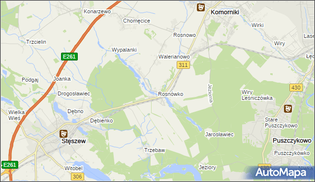 mapa Rosnówko gmina Komorniki, Rosnówko gmina Komorniki na mapie Targeo