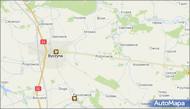 mapa Roszkowice gmina Byczyna, Roszkowice gmina Byczyna na mapie Targeo