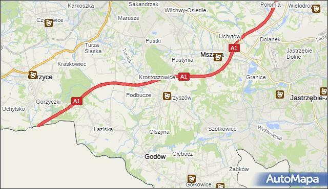 mapa Skrzyszów gmina Godów, Skrzyszów gmina Godów na mapie Targeo