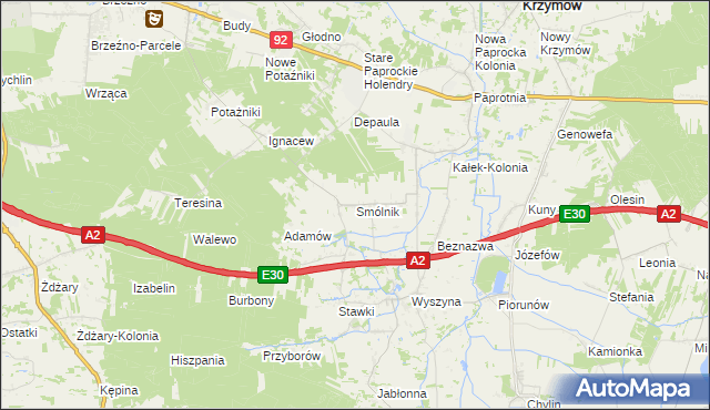 mapa Smólnik gmina Krzymów, Smólnik gmina Krzymów na mapie Targeo