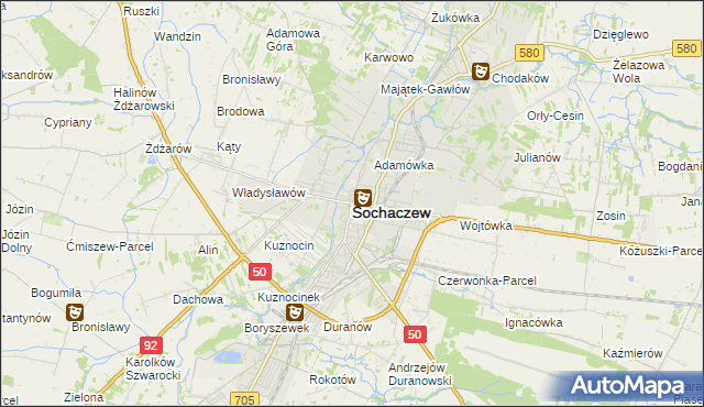 mapa Sochaczew, Sochaczew na mapie Targeo