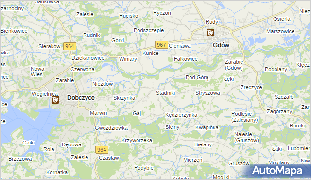 mapa Stadniki gmina Dobczyce, Stadniki gmina Dobczyce na mapie Targeo