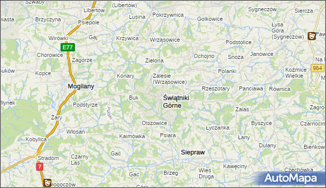 mapa Świątniki Górne, Świątniki Górne na mapie Targeo