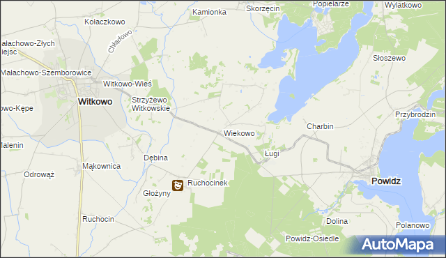mapa Wiekowo gmina Witkowo, Wiekowo gmina Witkowo na mapie Targeo