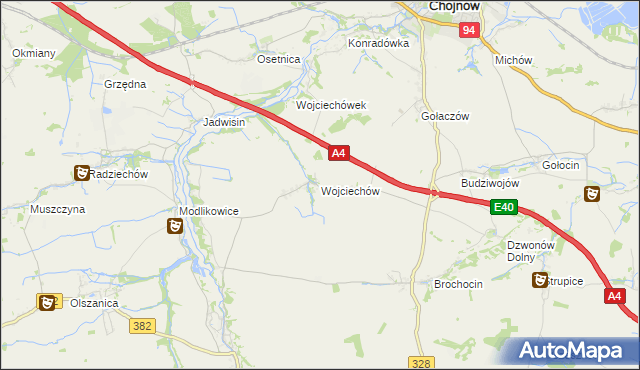 mapa Wojciechów gmina Zagrodno, Wojciechów gmina Zagrodno na mapie Targeo
