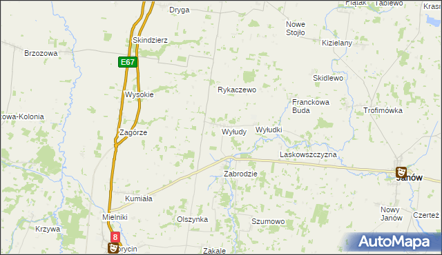 mapa Wyłudy gmina Korycin, Wyłudy gmina Korycin na mapie Targeo