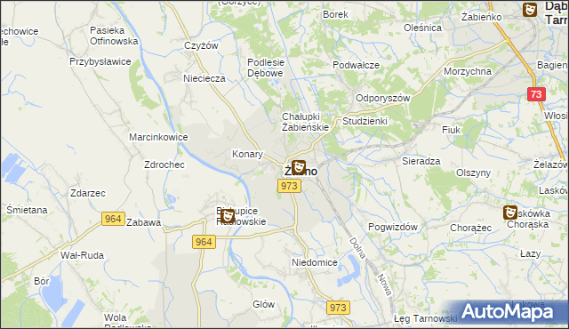 mapa Żabno powiat tarnowski, Żabno powiat tarnowski na mapie Targeo