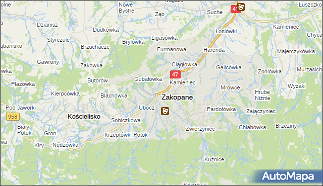 mapa Zakopanego, Zakopane na mapie Targeo