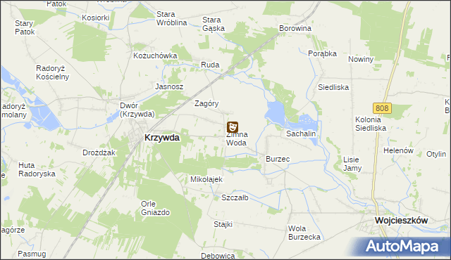 mapa Zimna Woda gmina Krzywda, Zimna Woda gmina Krzywda na mapie Targeo