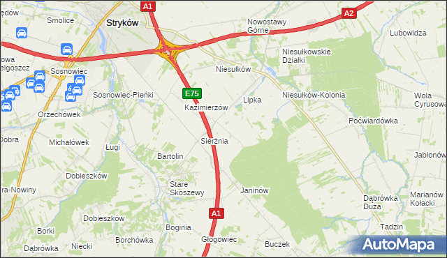 mapa Anielin gmina Stryków, Anielin gmina Stryków na mapie Targeo
