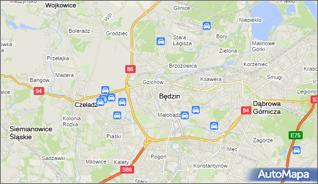 mapa Będzin, Będzin na mapie Targeo