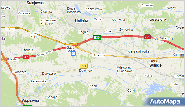 mapa Brzeziny gmina Halinów, Brzeziny gmina Halinów na mapie Targeo