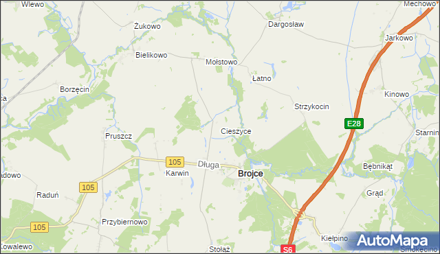 mapa Cieszyce gmina Brojce, Cieszyce gmina Brojce na mapie Targeo