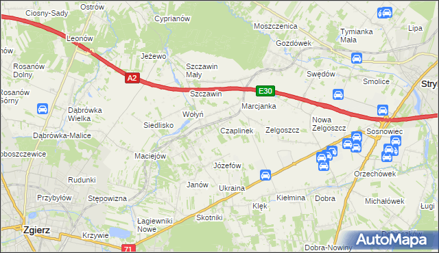mapa Czaplinek gmina Zgierz, Czaplinek gmina Zgierz na mapie Targeo