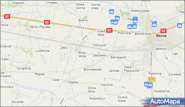 mapa Dębówka gmina Błonie, Dębówka gmina Błonie na mapie Targeo