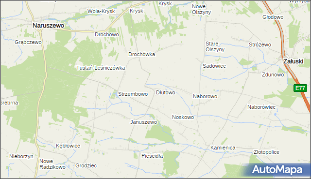 mapa Dłutowo gmina Naruszewo, Dłutowo gmina Naruszewo na mapie Targeo