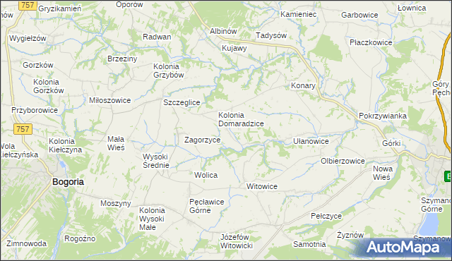 mapa Domaradzice gmina Bogoria, Domaradzice gmina Bogoria na mapie Targeo