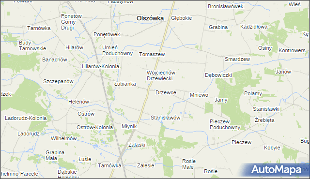 mapa Drzewce gmina Olszówka, Drzewce gmina Olszówka na mapie Targeo