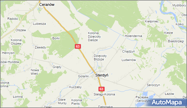 mapa Dzięcioły Bliższe, Dzięcioły Bliższe na mapie Targeo