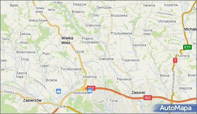 mapa Giebułtów gmina Wielka Wieś, Giebułtów gmina Wielka Wieś na mapie Targeo