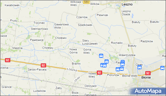 mapa Górna Wieś gmina Błonie, Górna Wieś gmina Błonie na mapie Targeo