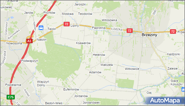 mapa Helenów gmina Brzeziny, Helenów gmina Brzeziny na mapie Targeo