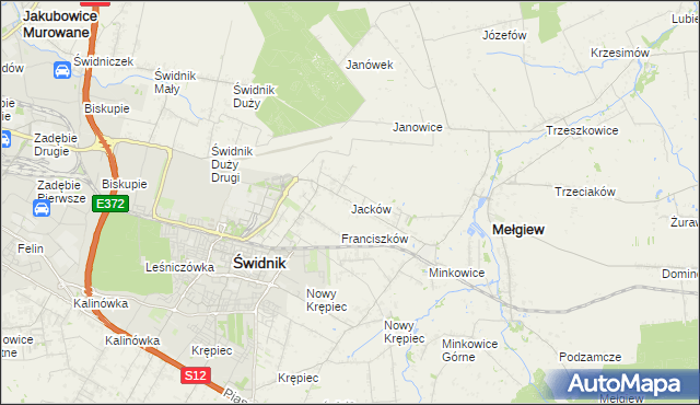 mapa Jacków gmina Mełgiew, Jacków gmina Mełgiew na mapie Targeo