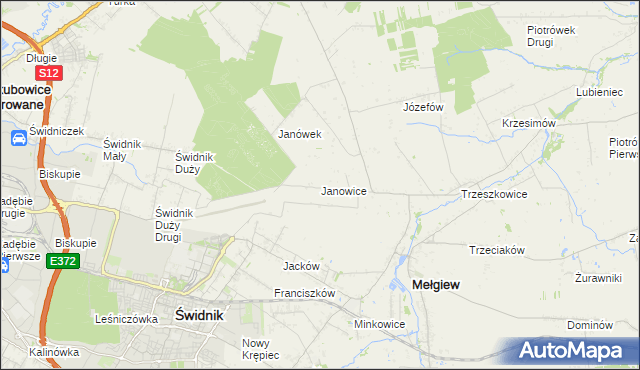 mapa Janowice gmina Mełgiew, Janowice gmina Mełgiew na mapie Targeo