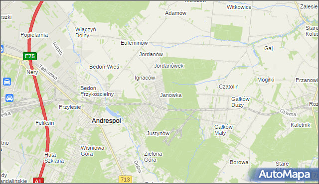 mapa Janówka gmina Andrespol, Janówka gmina Andrespol na mapie Targeo